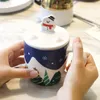 Tazze Tazza di Natale Coppia di cartoni animati Coppia di tazze Alce Pupazzo di neve in ceramica con coperchio Produttore di set d'acqua