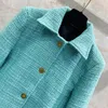 Women's Jackets Mint Green Tweed Coat High Sense White Top Medium Length Suit