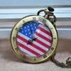 Zakhorloges Mode Sterren en Strepen Brons Amerikaanse Amerikaanse vlag Quartz Horloge Analoge Hanger Ketting Heren Dames Geschenken