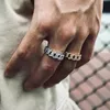 Band Rings Hip Hop Rock Cuban Link Chain for Men Ice Out Zirconia Micro Pave Crystal Tennis Ring Fashion Street Accessories Jewelry 231021