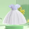 Flickaklänningar 2023 Flower Kids Party Dress for Children Costume Tulle Bowknot Princess Vestido Girls Evening Clothes Show klänningar