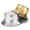Berets Gold Double-side Wear Bucket Hat Unisex Reversible Panama Cap Outdoor Fisherman Hats Hip Hop Caps Bob