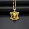 Pendentif Colliers Hip Hop Bling Or Couleur En Acier Inoxydable Géométrique Carré Lion Collier Pour Hommes Rappeur Bijoux Goutte