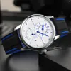 Armbandsur ForSining Sports Automatiska mekaniska klockor Blue White Sub-Dials Fashion Casual Rubber Strap Mens Watch