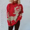 Frauenpullover OMCHION Abrigo Mujer 2023 Jahr Pullover Goldfaden Jacquard Große Schneeflocke Elch Weihnachtspullover Weibliche Kleidung