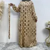 Ropa étnica Muslin Abaya para mujeres Dubai 2023 Lentejuelas de lujo con flecos Cuello redondo Musulmán A-Line Vestido de forro completo Ramadán Islámico