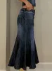 Work Dresses High Street Sexy Denim Skirt Set 2023 Spring Summer Sleeveless Fur Edge Womem Bra Vest INS Spicy Girl Slim Trumpet Skirts Suit