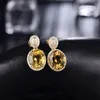 Dangle Earrings Oval 10x12mm Natural Citrine Drop In Solid 14Kt Yellow Gold Fashion Trendy WE056B