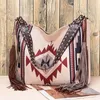 Midjepåsar linne strand axelväska handväska stor kapacitet handgjorda duk för kvinnor bohemisk stil crossbody shopper bolso mujer