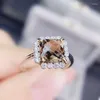 Cluster Rings Natural Real Smoky Quartz Square Ring Per Jewelry 8 8mm 2.3ct Gemstone 925 Sterling Silver Fine J215299
