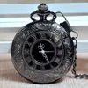 Relógios de bolso retro personalidade clássico preto numeral romano oco relógio de quartzo analógico pingente colar presentes das mulheres dos homens