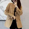 Ternos femininos moda solta botão bolsos coreano blazer roupas femininas 2023 outono casual topos all-match senhora do escritório blazers