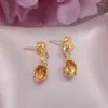 Dangle Earrings Fine Jewelry Silver Sterling Drop Citrine Natural 18K Gold Plated For Women Oval Gemstone Classic Brincos CCEI007