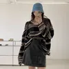 여자 스웨이터 여성 힙합 레트로 레트로 대형 풀 오버 캐주얼 올 매치 니트 점퍼 고딕 줄무늬 긴 소매 느슨한 패치 워크 스웨터