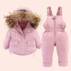 Down Coat 2st Set Baby Girl Winter Down Jacket and Jumpsuit For Children Thicken Warm Fur Collar Girls Spädbarn Snowsuit 0 6 år 231021