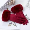 Cinq doigts gants hiver daim cuir interne peluche doigt complet extérieur équitation gants chauds femme peluche épais écran tactile conduite mitaines H92 231021