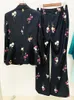 Calças femininas de duas peças Europa outono marca ternos de alta qualidade floral impressão blazers jaquetas high-rise flare set c414