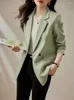 Women's Suits Light Green Casual Suit Blazer Spring Autumn Single Breasted Stitching Black Top Office Female Professional Jacket