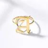 Band Rings Initial A Z Letter For Women Stainless Steel Jewerlry Punk Anillos Mujer Old English Ring BFF Gift 231021