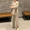 レディースツーピースパンツプラスサイズセット女性服2021秋の服ハイファッションスーツファットシスターセーターワイドレッグ