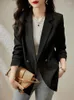 Women's Suits Light Green Casual Suit Blazer Spring Autumn Single Breasted Stitching Black Top Office Female Professional Jacket