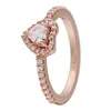Klaster Pierścienie Oryginalne 925 Sterling Silver Rose Blawling Pink Crown Solitaire Podwyższony serce Pierścień Elegancji dla kobiet biżuteria
