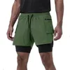 Men's Shorts Mens Two Pieces Fitness Big Pockets Cargo 2 IN 1 Workout Summer Gym Sports Training Nylon Jogger Male Short Pants