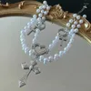 Hänghalsband Punk Pearl Cross Geometry Necklace for Women Fashion Vintage Hip Hop Cute Korea Charm 90s Aesthetics