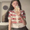 Miumius T-shirt Designer Luxury Fashion Women Clothes Summer New American Hot Girls Top Small Fragrant Style Knitted Cardigan Short Sleeve Temperament