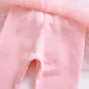 Pantaloni 2023 Abito autunnale Bambina filato di cotone Falso in due pezzi Pantaloni in pizzo Casual Abbigliamento per bambini per neonati