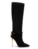高級デザイナーハイヒール女性ロングブートTFフォードブーツパドロックスエードレザー膝ブーツの上の黒い茶色の子牛革