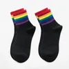 Chaussettes pour hommes unisexe Noël arc-en-ciel chaud coton mode noël rayé hiver max cool course femmes