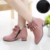 Bottes courtes à la mode pour filles, chaussures de princesse à talons hauts roses, de marque pour enfants, automne/hiver, en peluche, 2023