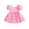 Girl Dresses Focusnorm 0-4y Toddler Kids Girls Princess Dress 3 Colors Short Puff Sleeve 3D Butterfly Decor spets tulle