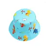 Bérets Coton Dinosaure Imprimer Enfants Panama Été En Plein Air Crème Solaire Garçon Fille Seau Chapeau Voyage Soleil Pêcheur Casquettes Coupe-Vent Corde Bébé