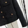 Womens Wool Blends Black little fragrance coat short spring and autumn thin tweed long sleeve top jackets for women 231021