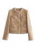 Kadın yün harmanları Trafy ceket ceket tweed dışarda kırpılmış sonbahar kış mahsul ceket kadın uzun kollu zarif kısa paltolar 231021