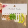 Boucles d'oreilles Boho en résine colorée pour femmes, ensemble de cerceaux de perles, couleur or, cercle papillon en métal, bijoux géométriques tendance