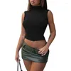 Regatas femininas gola alta plissada aberta nas costas regata casual sem mangas sexy pulôver slim fit coletes rua midriff-baring camiseta apertada