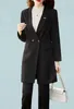 Women's Two Piece Pants 2023 2 Slim Pant Suit Set Mid Length Over Coat Solid Color Trouser Autumn Winter Ladies Formal Professional Work