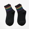 Chaussettes pour hommes unisexe Noël arc-en-ciel chaud coton mode noël rayé hiver max cool course femmes