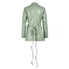 Vestes en cuir PU pour femmes, mode, revers, déconstruction, lacets croisés, taille, manches longues, manteau vert, automne 2023