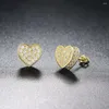 Stud Earrings Luxury Heart For Women Gold Color Hip Hop Iced Out Cubic Zirconia Ear Fashion Jewelry Accessories Wholesale OHE102