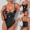 Intimo modellante da donna Tuta sexy in pelle laccata senza schienale Tuta da reggicalze Tuta europea americana