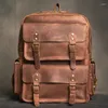 Backpack Men's Genuine Leather Vintage First Layer Cowhide Leisure Travel Bag Large Capacity Laptop For 17inch