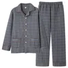 Vêtements de nuit pour hommes Casual Plaid Pyjamas Automne Hiver Épais Laminé Air Coton Service À Domicile Mâle Chaud Mince 3 Couches Costume Matelassé L-XXXL