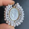 Hängselhalsband Promotion! 42x46mm Natural Mother Pearl Shell Guadalupe Grace Religiösa medaljer Charms med flerskikts havspärlor