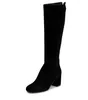 Bottes hiver chaud genou-haut noir velours femmes chaussures bout rond Botas Mujer dos fermeture éclair Zapatos Para Mujeres givré talons hauts