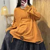 T-shirts femme Rétro Coton Dame Chemise Trou Mode Coréenne 2023 Automne Printemps O Cou Couleur Unie Tops Basiques Femme YoYiKamomo