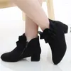 Bottes courtes à la mode pour filles, chaussures de princesse à talons hauts roses, de marque pour enfants, automne/hiver, en peluche, 2023